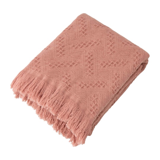 Glitzhome&#xAE; Coral Pink Grid Cotton Woven Throw